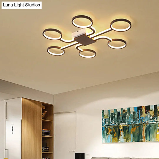 Sputnik Nordic Iron Ceiling Flush-Mount Light With Ring Shade - 4/6/8 Head Options Black 6 / Warm