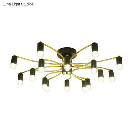 Sputnik Semi Flush Mount Metal Ceiling Lamp - 12/16 Lights Modern Design In Gold/Black