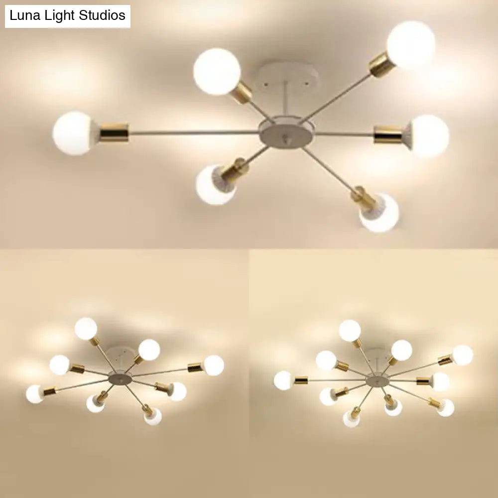 Sputnik Semi Flush Mount Retro Industrial Ceiling Light With 6/8/9 Bulbs - White Finish Bedroom