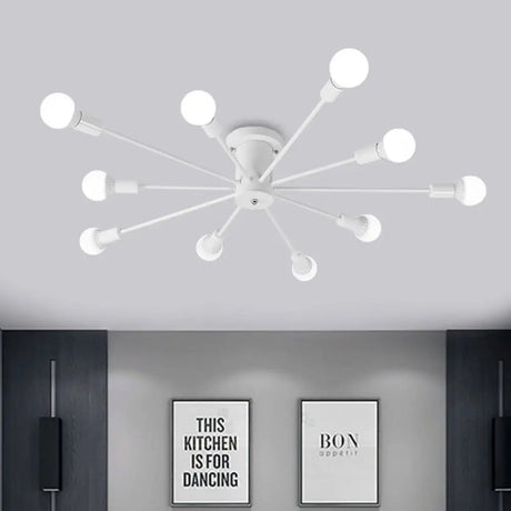 Sputnik Style Ceiling Light In Black/White/Gold With 6/8/10 Heads - Contemporary Semi - Mount