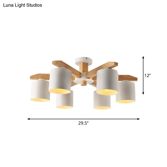 Sputnik Wooden Semi Mount Lighting - Nordic 5/6/8-Light Flush Ceiling Light With Metal Shade