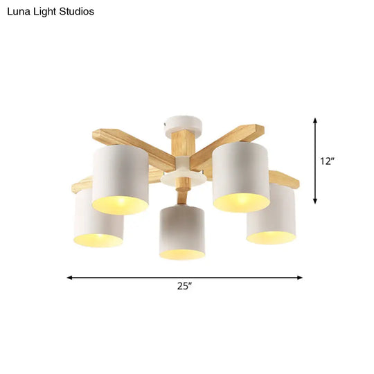 Sputnik Wooden Semi Mount Lighting - Nordic 5/6/8-Light Flush Ceiling Light With Metal Shade