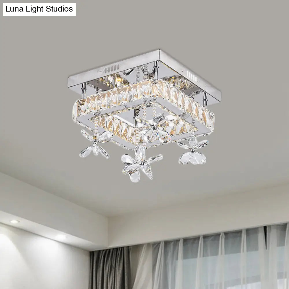 Square Crystal Led Semi Flush Mount Ceiling Fixture Beveled Design Chrome Finish - 8/12 Wide
