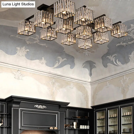 Square Crystal Rod Ceiling Light Fixture - Modern Semi Flush Mount With Tri - Sided Design (4/6/9