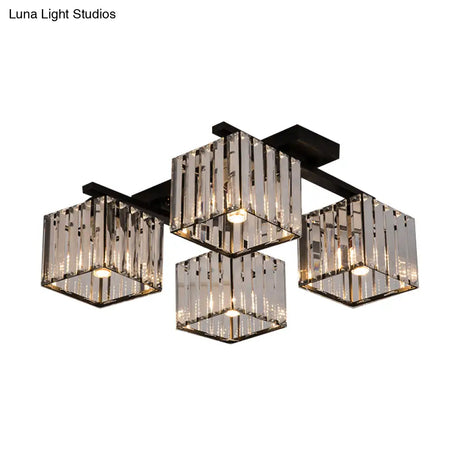 Square Crystal Rod Ceiling Light Fixture - Modern Semi Flush Mount With Tri - Sided Design (4/6/9