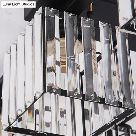 Square Crystal Rod Ceiling Light Fixture - Modern Semi Flush Mount With Tri - Sided Design (4/6/9