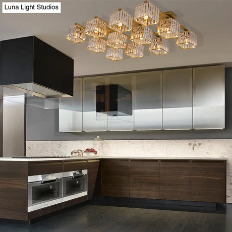 Square Crystal Rod Ceiling Light Fixture - Modern Semi Flush Mount With Tri - Sided Design (4/6/9