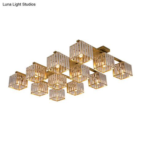 Square Crystal Rod Ceiling Light Fixture - Modern Semi Flush Mount With Tri - Sided Design (4/6/9