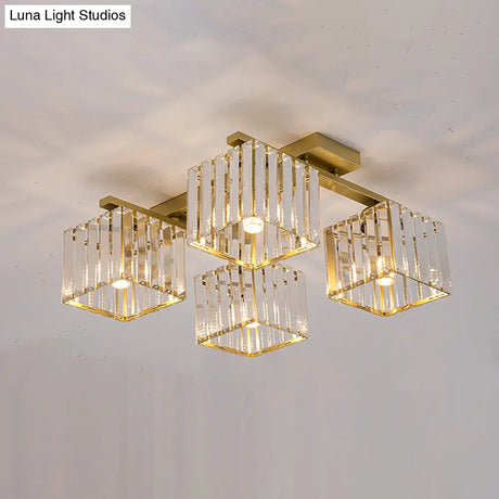 Square Crystal Rod Ceiling Light Fixture - Modern Semi Flush Mount With Tri - Sided Design (4/6/9