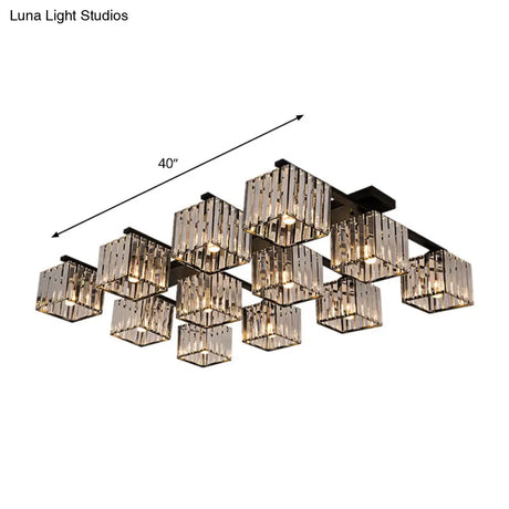 Square Crystal Rod Ceiling Light Fixture - Modern Semi Flush Mount With Tri - Sided Design (4/6/9