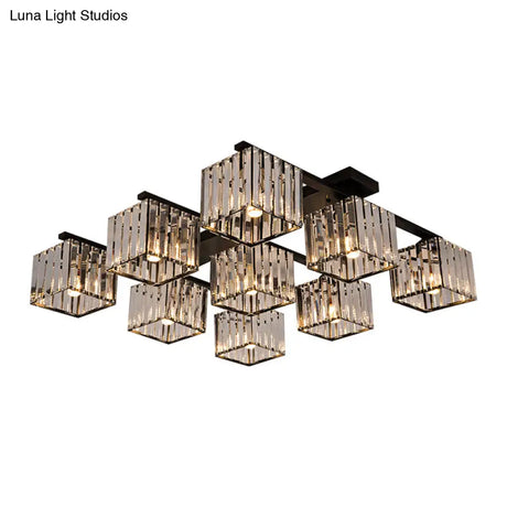 Square Crystal Rod Ceiling Light Fixture - Modern Semi Flush Mount With Tri - Sided Design (4/6/9