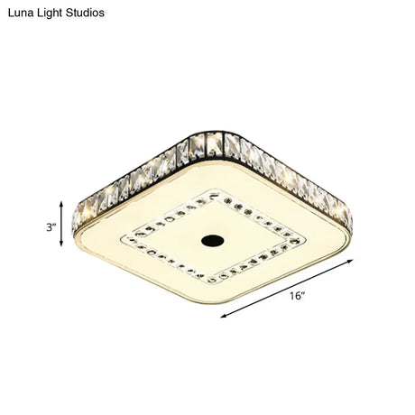 Square Flush Ceiling Light - Modern Rectangle-Cut Crystal Led Black Fixture For Living Room