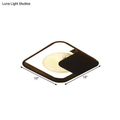 Square Led Flush Mount Ceiling Lamp - Minimalist Metal Design Black Finish Warm/White/3 Color Light