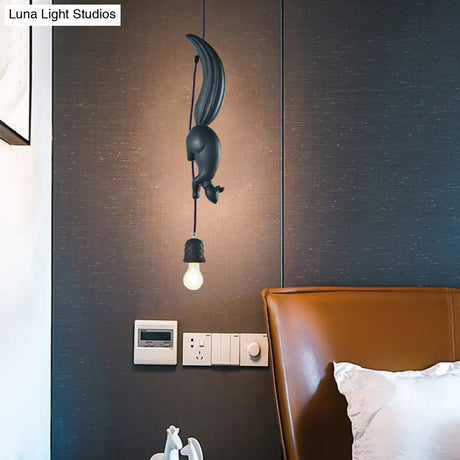 Squirrel And Pinecone Resin Ceiling Light - Artful 1 Bulb Hanging Lamp For Dining Room