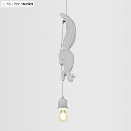 Squirrel And Pinecone Resin Ceiling Light - Artful 1 Bulb Hanging Lamp For Dining Room