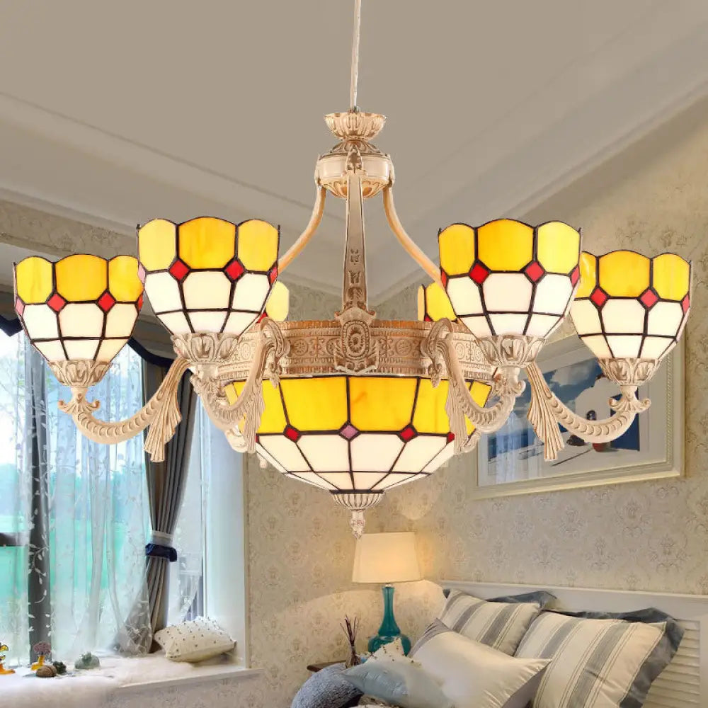 Stained Glass Baroque Chandelier - 9/11 Light Yellow/Blue Pendant Fixture For Living Room 9 / Yellow