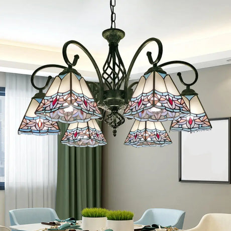 Stained Glass Chandelier Pendant For Traditional Dining Rooms 6 / White