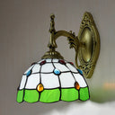 Stained Glass Dome Wall Light Fixture - Colorful Bead Tiffany Sconce Lamp Green