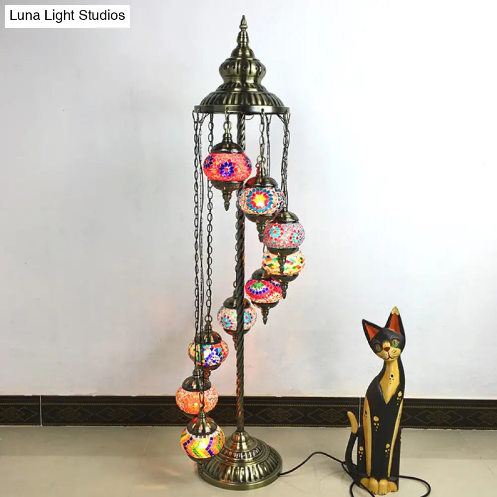 Stained Glass Floor Lamp - White/Red/Pink Spiral Design With 9 Bulbs For Living Room
