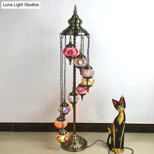Stained Glass Floor Lamp - White/Red/Pink Spiral Design With 9 Bulbs For Living Room