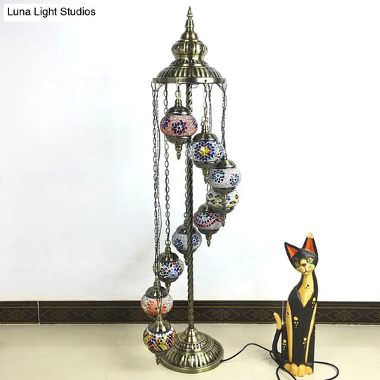 Stained Glass Floor Lamp - White/Red/Pink Spiral Design With 9 Bulbs For Living Room