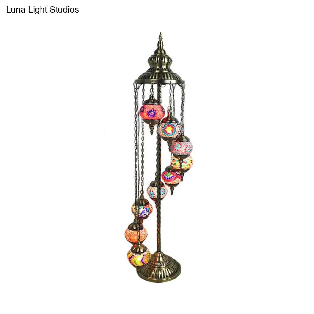 Stained Glass Floor Lamp - White/Red/Pink Spiral Design With 9 Bulbs For Living Room