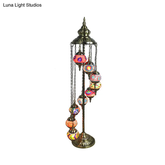 Stained Glass Floor Lamp - White/Red/Pink Spiral Design With 9 Bulbs For Living Room