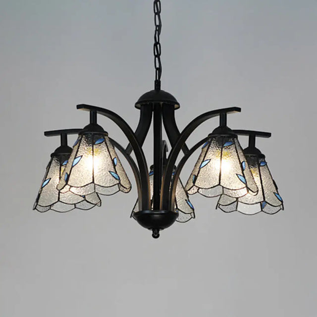 Stained Glass Leaf Chandelier With Adjustable Chain And Blue/Green Pendant Blue