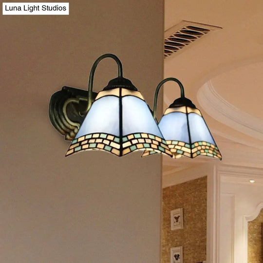 Stained Glass Mission Wall Sconce With Adjustable Gooseneck Lights
