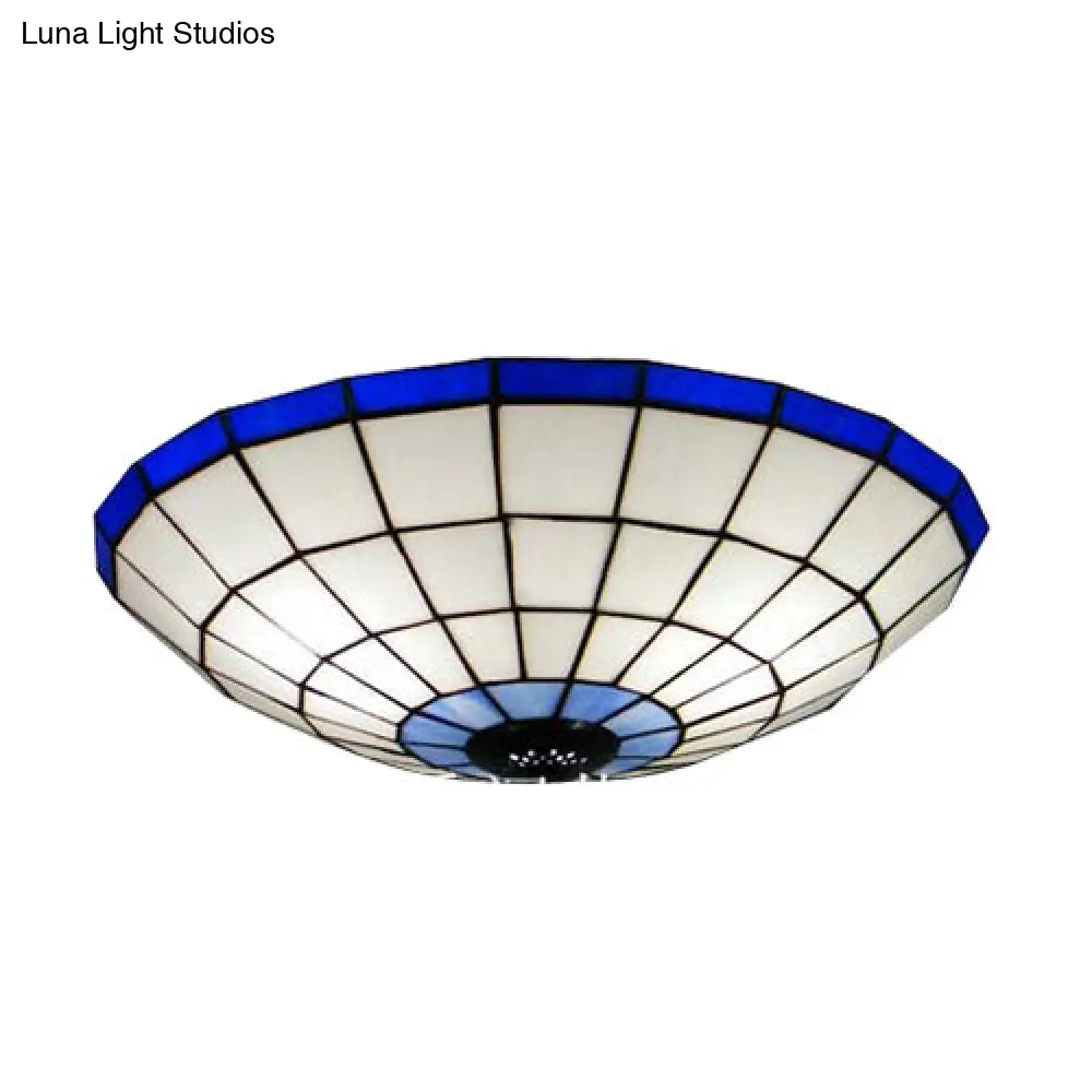 Stained Glass Round Ceiling Light Lodge Fixture - 12/16/19.5 Flush Mount Orange/Blue Bedroom