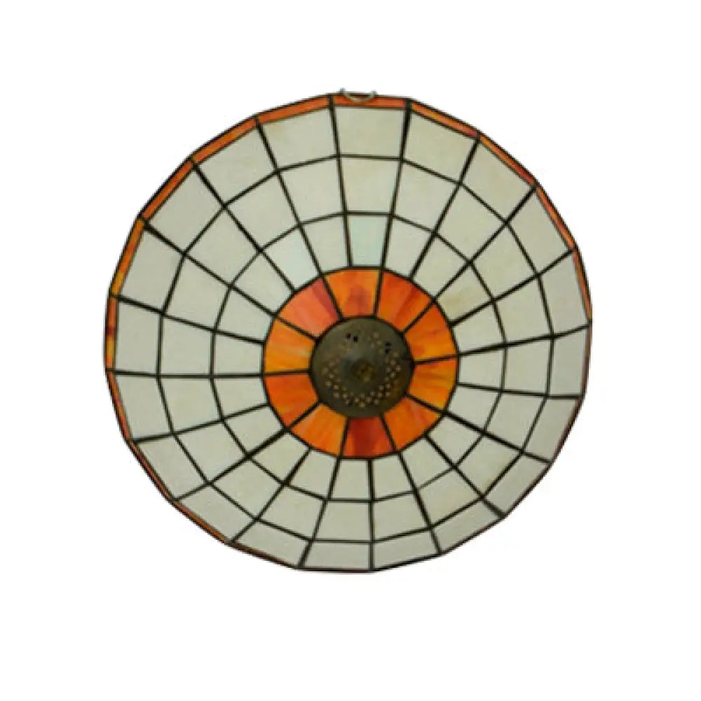 Stained Glass Round Ceiling Light Lodge Fixture - 12/16/19.5 Flush Mount Orange/Blue Bedroom