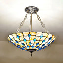 Stained Glass Semi Flush Ceiling Light With Jewel Decoration - Retro Style Yellow/Beige Various