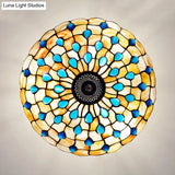 Stained Glass Semi Flush Ceiling Light With Jewel Decoration - Retro Style Yellow/Beige Various
