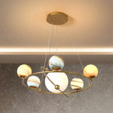 Stained Glass Solar System Ceiling Pendant Light For Kids Bedroom - Gold Chandelier Lighting 6 /