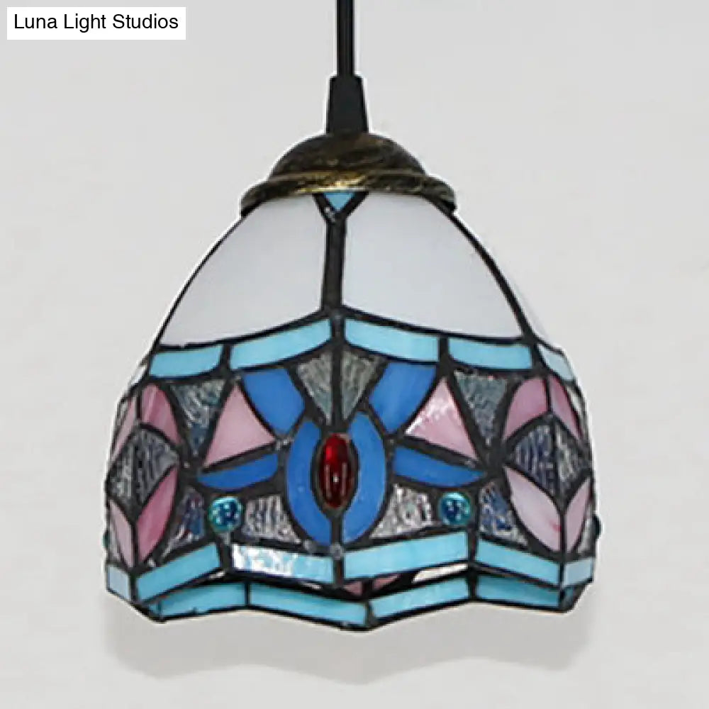 Stained Glass Tiffany Mini Pendant Light - Black Finish