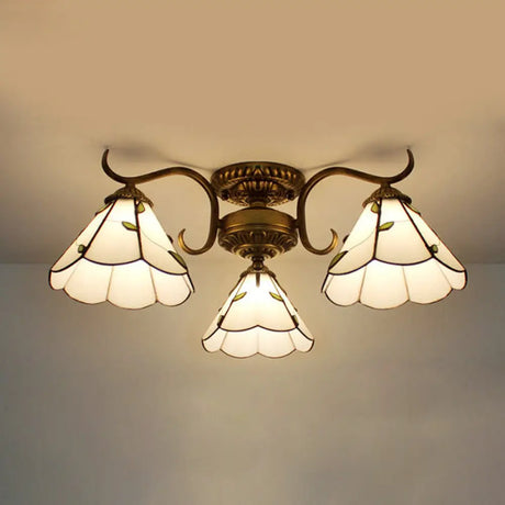Stained Glass Vintage Ceiling Light - 3-Light Semi Flushmount In