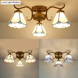 Stained Glass Vintage Ceiling Light - 3-Light Semi Flushmount In