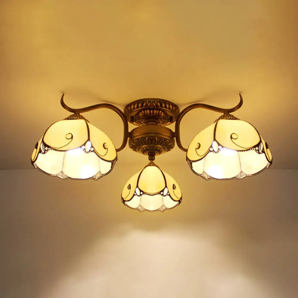 Stained Glass Vintage Ceiling Light - 3-Light Semi Flushmount In