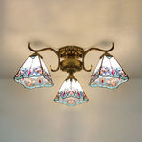 Stained Glass Vintage Ceiling Light - 3-Light Semi Flushmount In