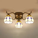Stained Glass Vintage Ceiling Light - 3-Light Semi Flushmount In