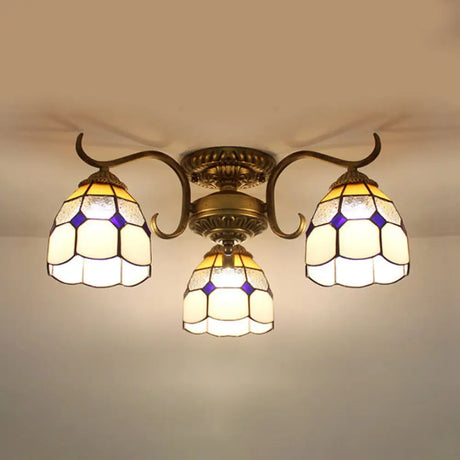 Stained Glass Vintage Ceiling Light - 3-Light Semi Flushmount In