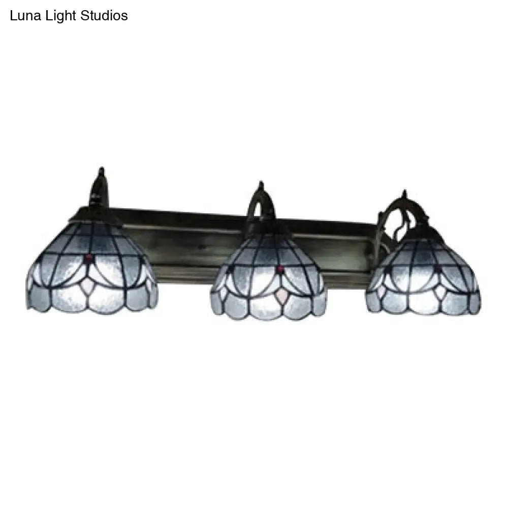 Stained Glass Vintage Vanity Light - Dome Wall Mount With Curved/Arc Arm 3 Lights For Bathroom