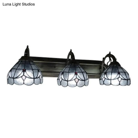 Stained Glass Vintage Vanity Light - Dome Wall Mount With Curved/Arc Arm 3 Lights For Bathroom