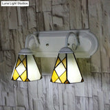 Stained Glass Wall Sconce With 2 Rustic Vintage Heads For Beige Bathroom Lighting