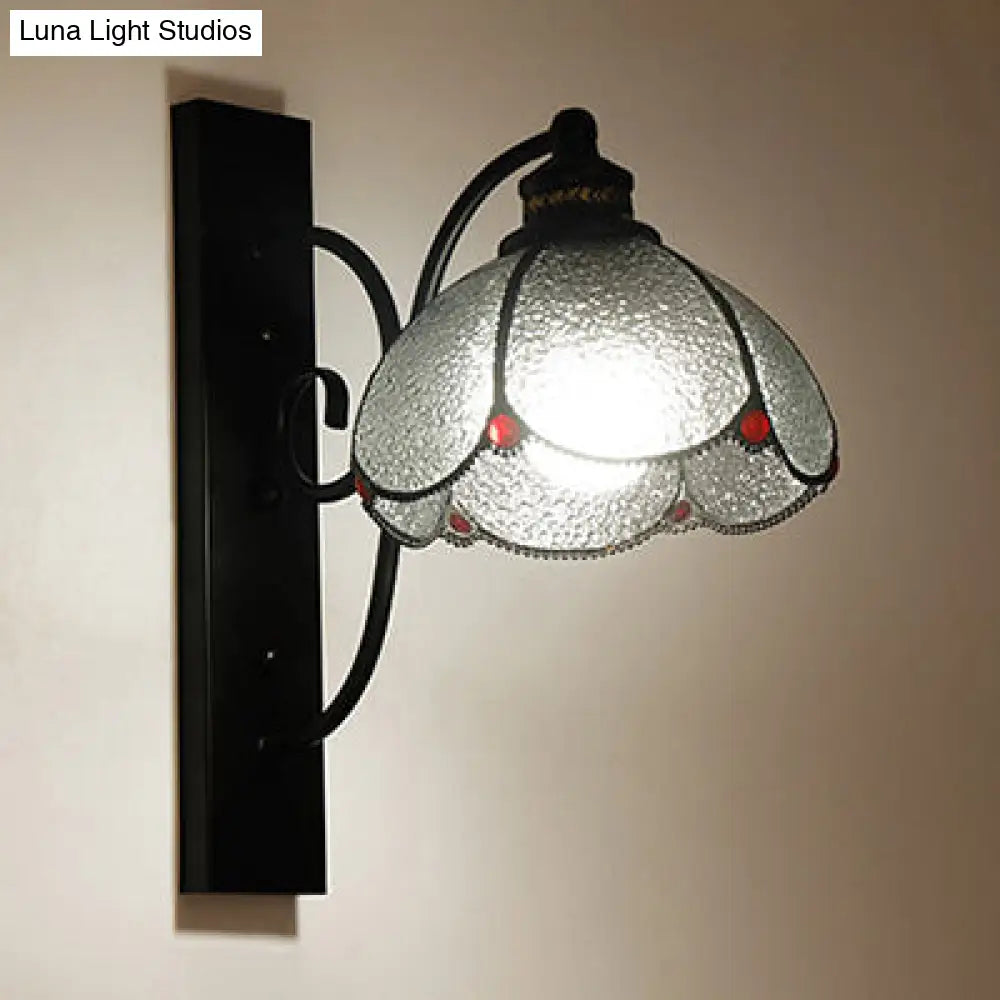 Stained Glass Wall Sconce With Scalloped Design And 3 Lights In White Clear Blue