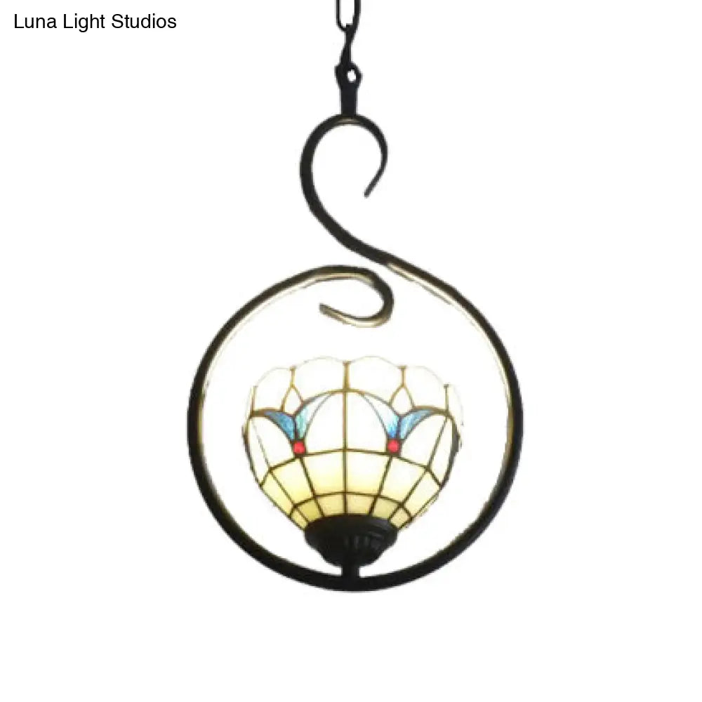 Stainless Glass Bell/Dome Pendant Light Tiffany Style Beige/White Suspension Lamp For Foyer