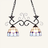Stainless Glass Island Lighting Dome Shade Tiffany Style Hanging Lamp - Black/Blue/White Ideal For