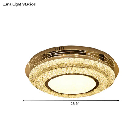 Stainless - Steel Crystal Led Bedroom Flush Mount Lamp: Modernist Round Flushmount Lighting