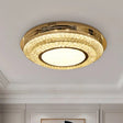 Stainless - Steel Crystal Led Bedroom Flush Mount Lamp: Modernist Round Flushmount Lighting