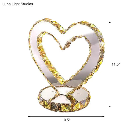 Stainless Steel Heart Shaped Led Table Lamp In Warm/White Light - Modern Crystal Design For Bedroom